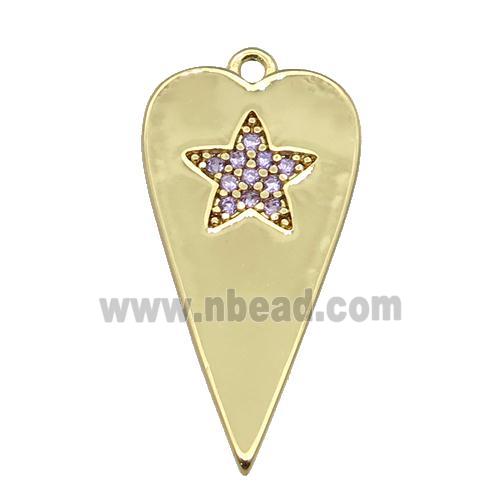 copper heart pendant paved lt.purple zircon, gold plated