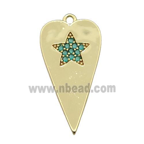 copper heart pendant paved green zircon, gold plated