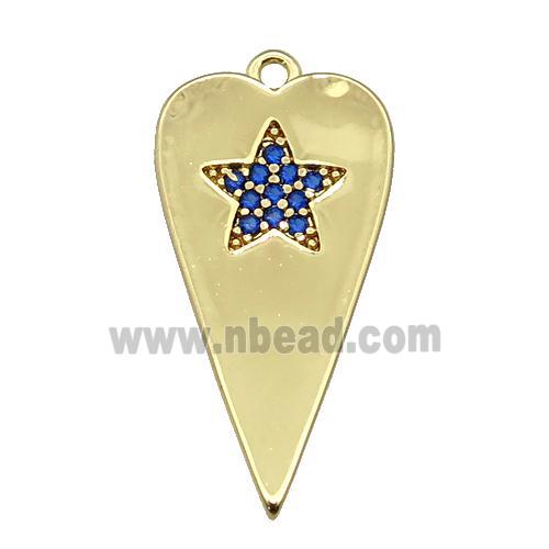 copper heart pendant paved blue zircon, gold plated