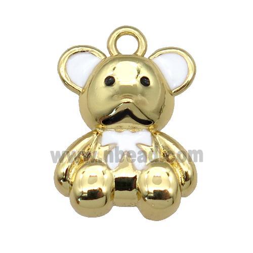 copper Bear pendant with white enamel, gold plated