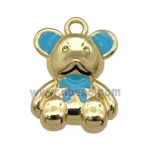 copper Bear pendant with teal enamel, gold plated