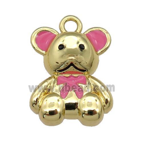 copper Bear pendant with hotpink enamel, gold plated