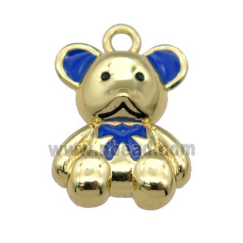 copper Bear pendant with blue enamel, gold plated