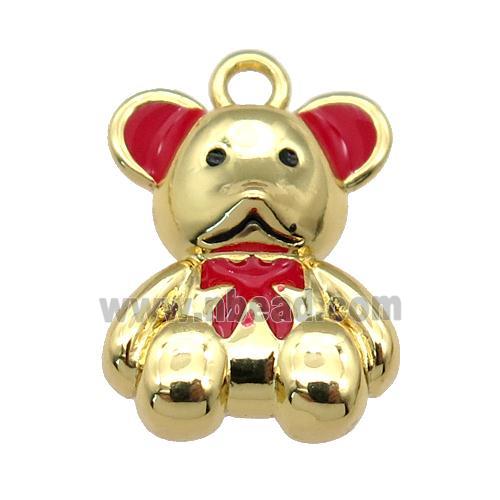copper Bear pendant with red enamel, gold plated