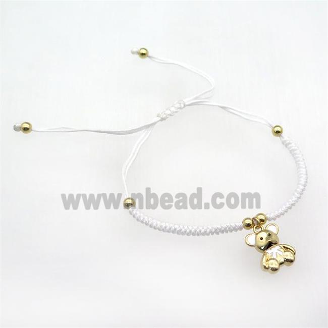 white nylon bracelet with copper bear, adjustable