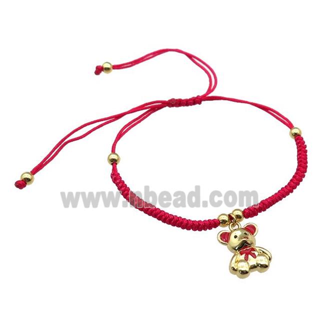 red nylon bracelet with copper bear, adjustable