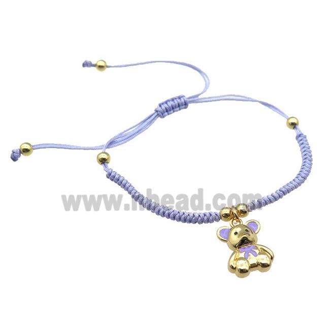 lavender nylon bracelet with copper bear, adjustable