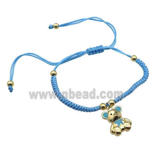 blue nylon bracelet with copper bear, adjustable