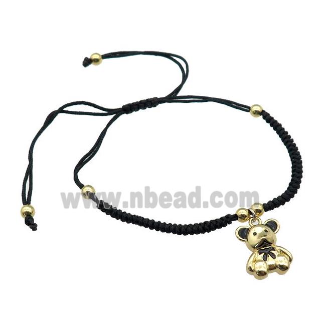 black nylon bracelet with copper bear, adjustable