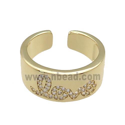 copper Ring paved zircon, LOVE, gold plated