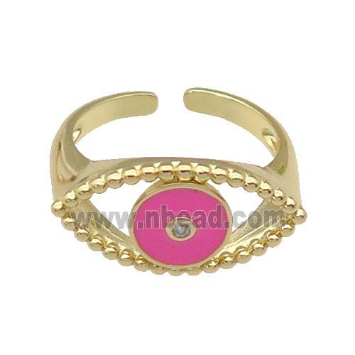 copper Ring with hotpink enamel Eye, gold plated