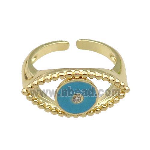 copper Ring with teal enamel Eye, gold plated