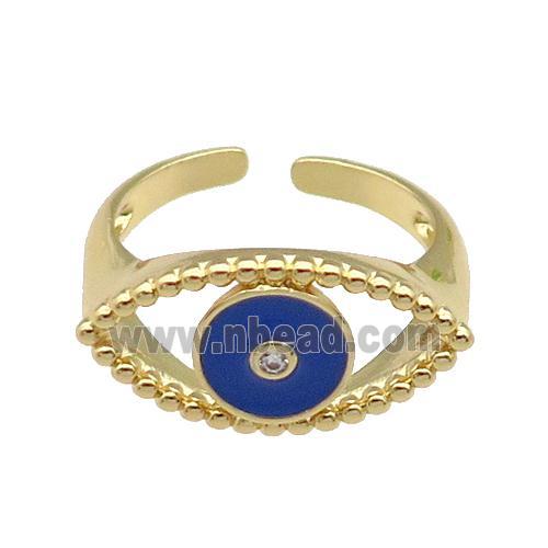 copper Ring with blue enamel Eye, gold plated