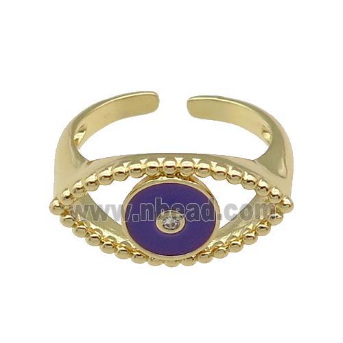 copper Ring with purple enamel Eye, gold plated