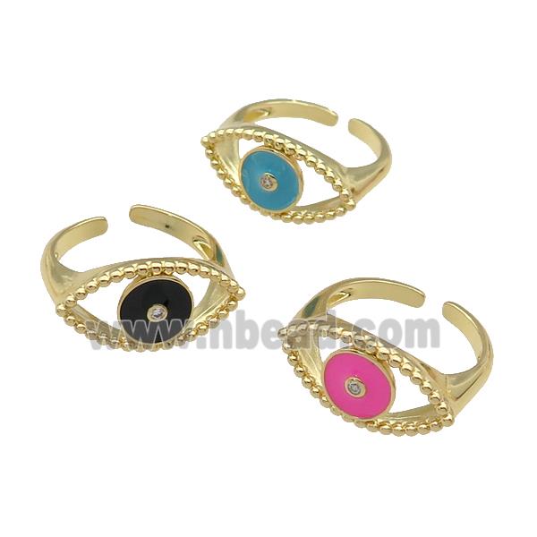 copper Ring with enamel Eye, gold plated, mixed