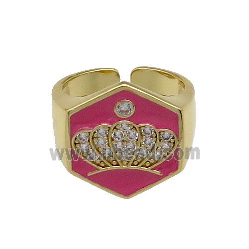 copper Crown Rings paved zircon with hotpink enamel, gold plated