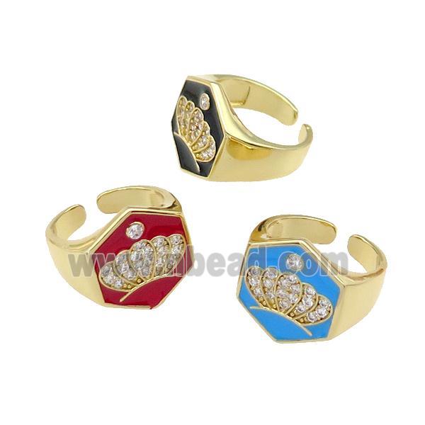 copper Crown Rings paved zircon with enamel, gold plated, mixed