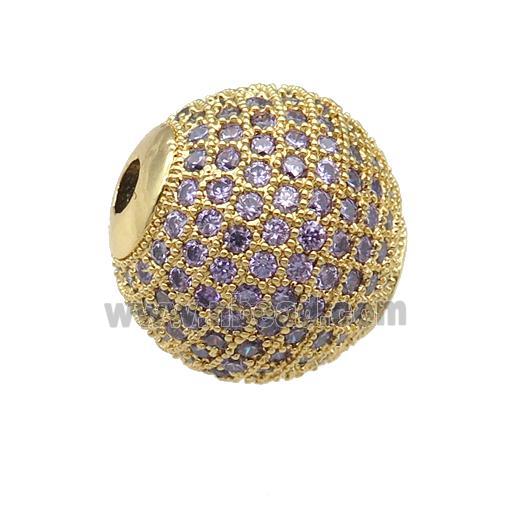 round Copper Beads Paved Zircon, gold plated