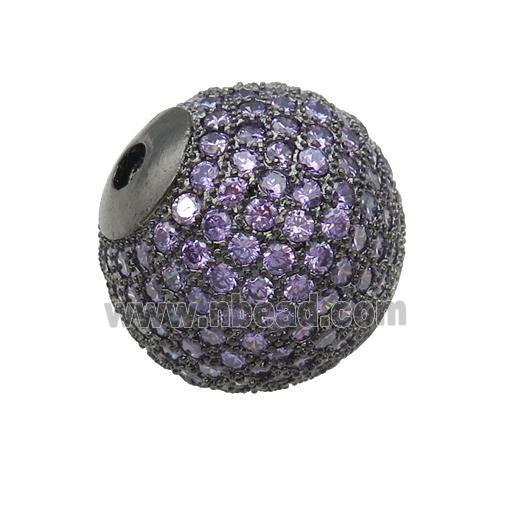 round Copper Beads Paved Purple Zircon, black plated