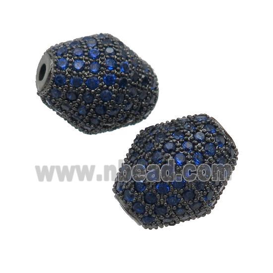 copper bicone Beads paved blue zircon, black plated