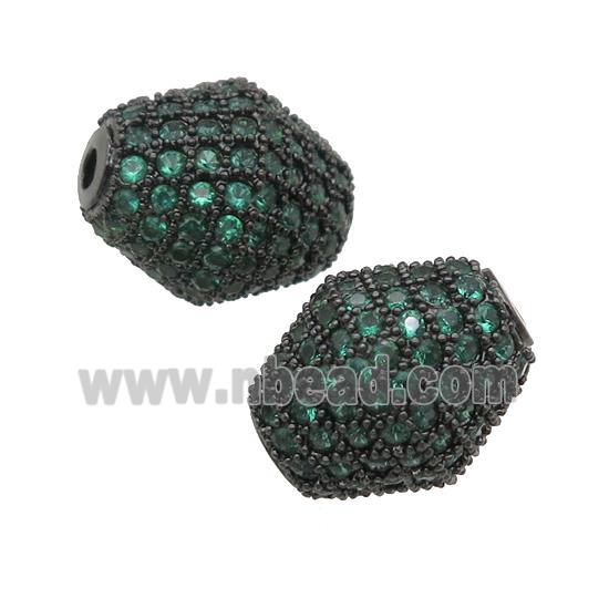 copper bicone Beads paved green zircon, black plated
