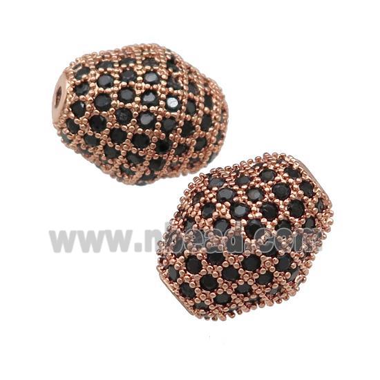 copper bicone Beads paved black zircon, rose gold