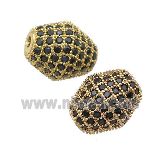 copper bicone Beads paved black zircon, gold plated