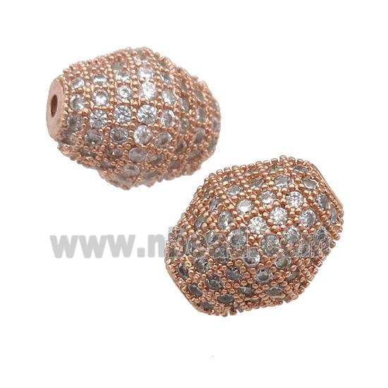 copper bicone Beads paved zircon, rose gold