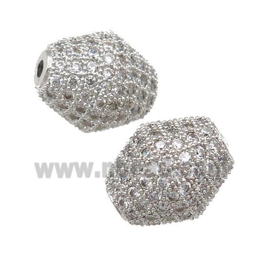 copper bicone Beads paved zircon, platinum plated