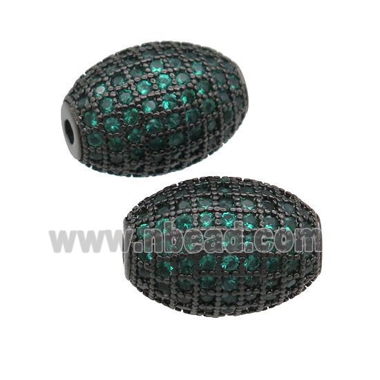 copper barrel Beads paved green zircon, black plated