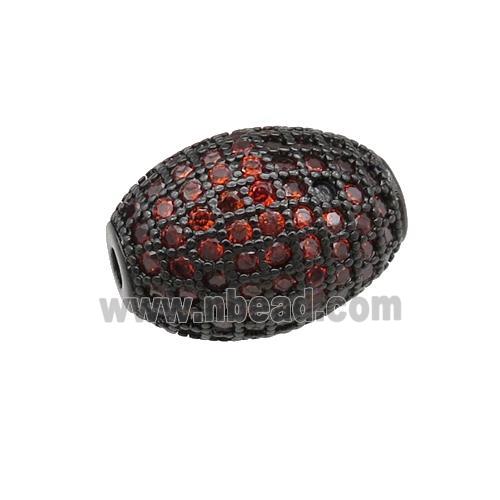 copper barrel Beads paved red zircon, black plated