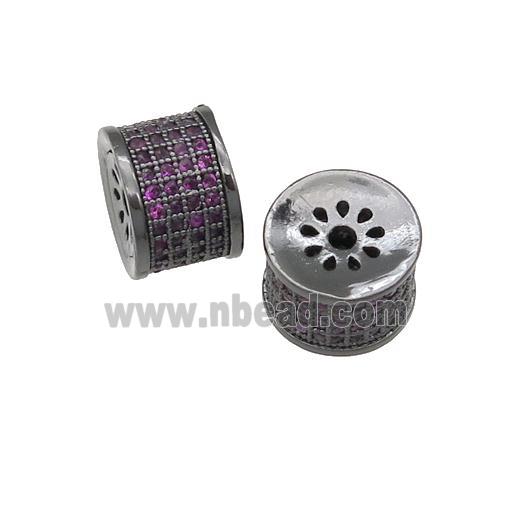 copper tube beads paved hotpink zircon, black plated