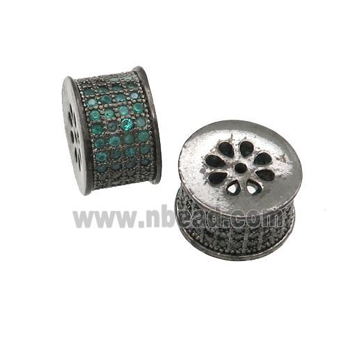 copper tube beads paved green zircon, black plated