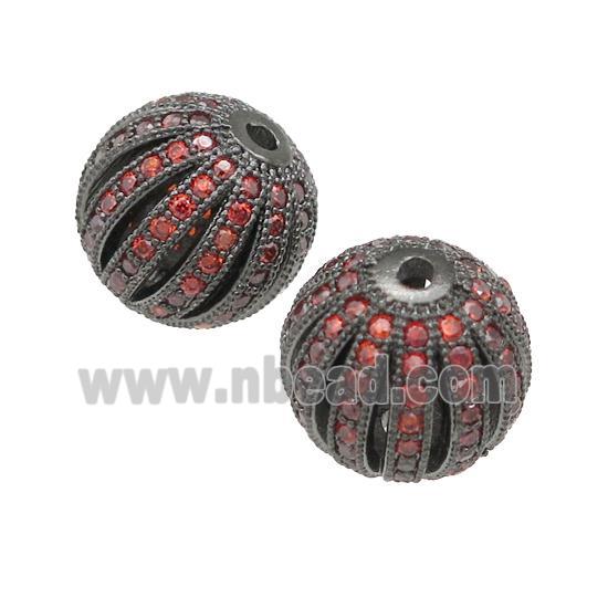 copper pumkin beads pave red zircon, black plated