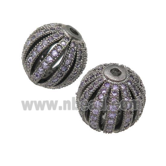 copper pumkin beads pave purple zircon, black plated