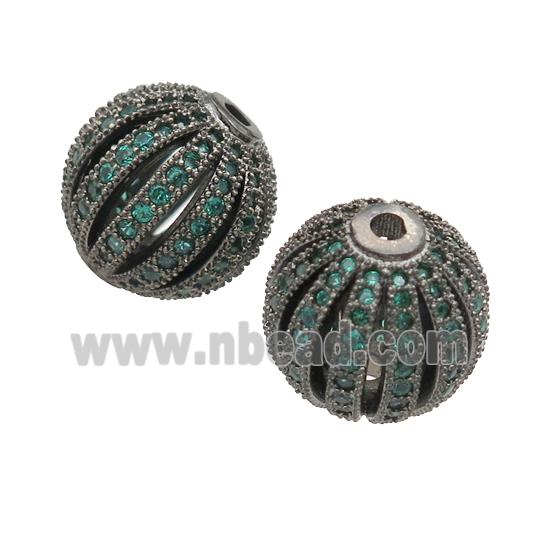 copper pumkin beads pave green zircon, black plated
