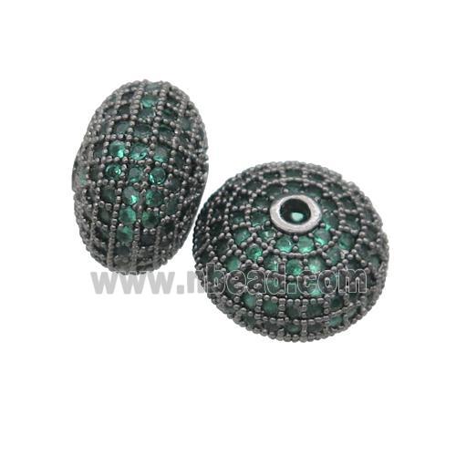 copper rondelle beads pave green zircon, black plated