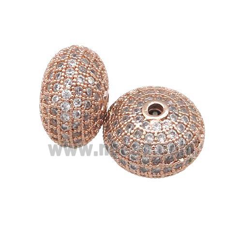 copper rondelle beads pave zircon, rose gold