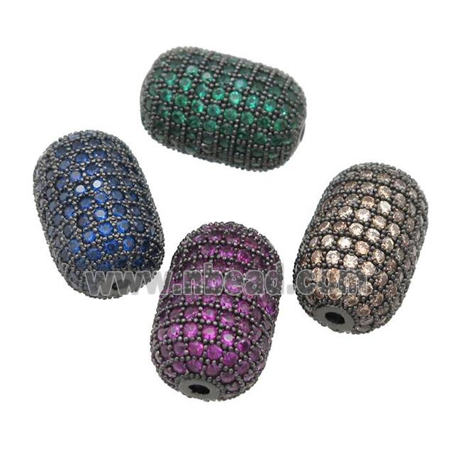 copper barrel Beads pave zircon, black plated, mixed