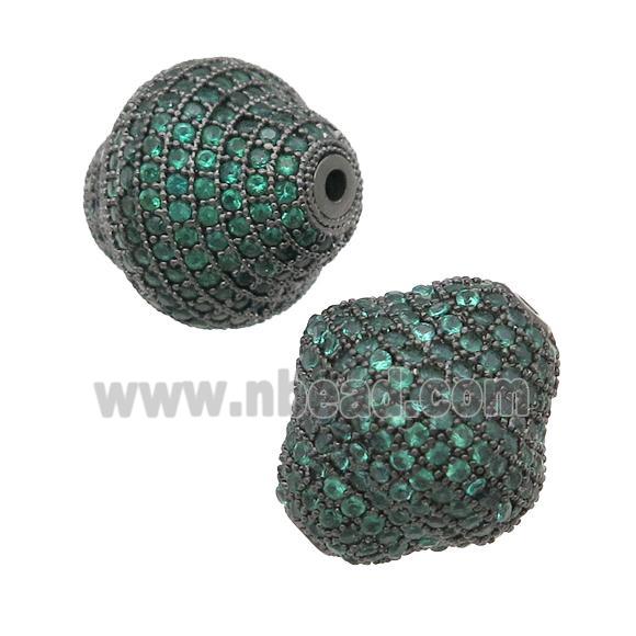 copper bicone beads pave green zircon, black plated