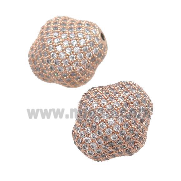 copper bicone Beads pave zircon, rose gold