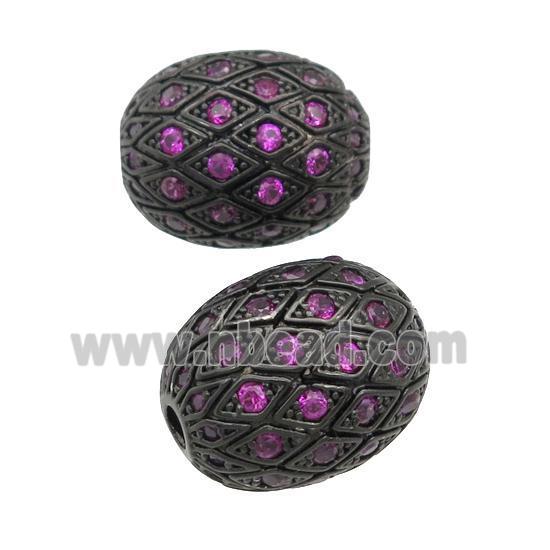 copper barrel Beads paved hotpink zircon, black plated