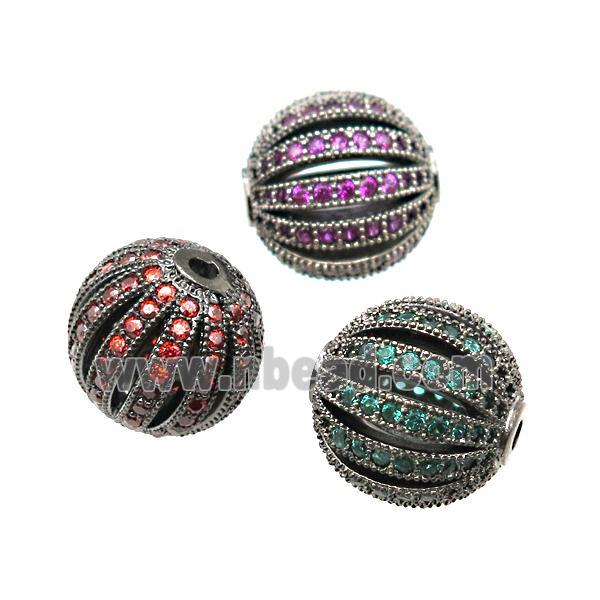 copper pumkin spacer Beads pave zircon, black plated, mixed