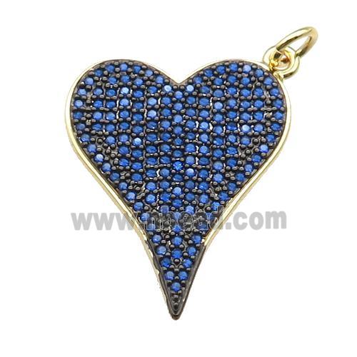 copper heart pendant pave blue zircon, gold plated