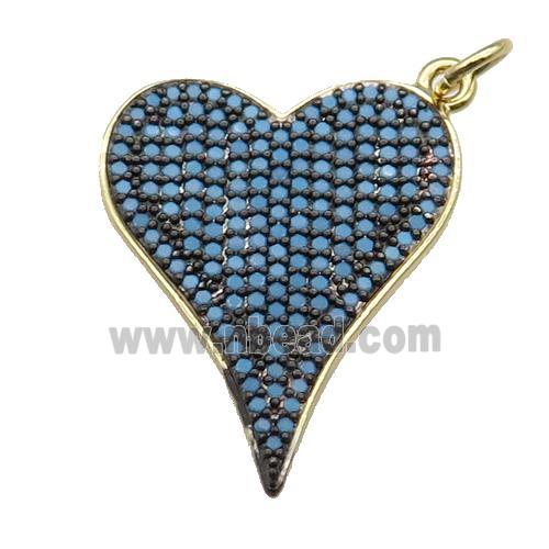 copper heart pendant pave turq zircon, gold plated