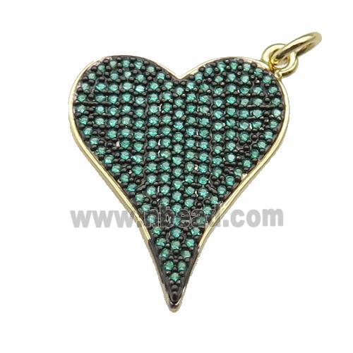 copper heart pendant pave green zircon, gold plated