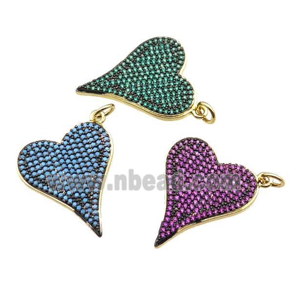 copper heart pendant pave zircon, gold plated, mixed