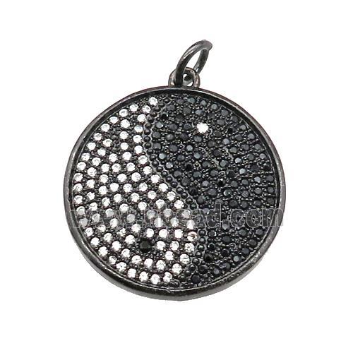 copper Taichi charm pendant pave zircon, yinyang, black plated