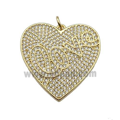 copper Heart pendant pave zircon, LOVE, gold plated