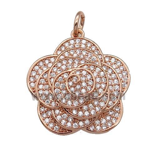 copper Flower pendant pave zircon, rose gold